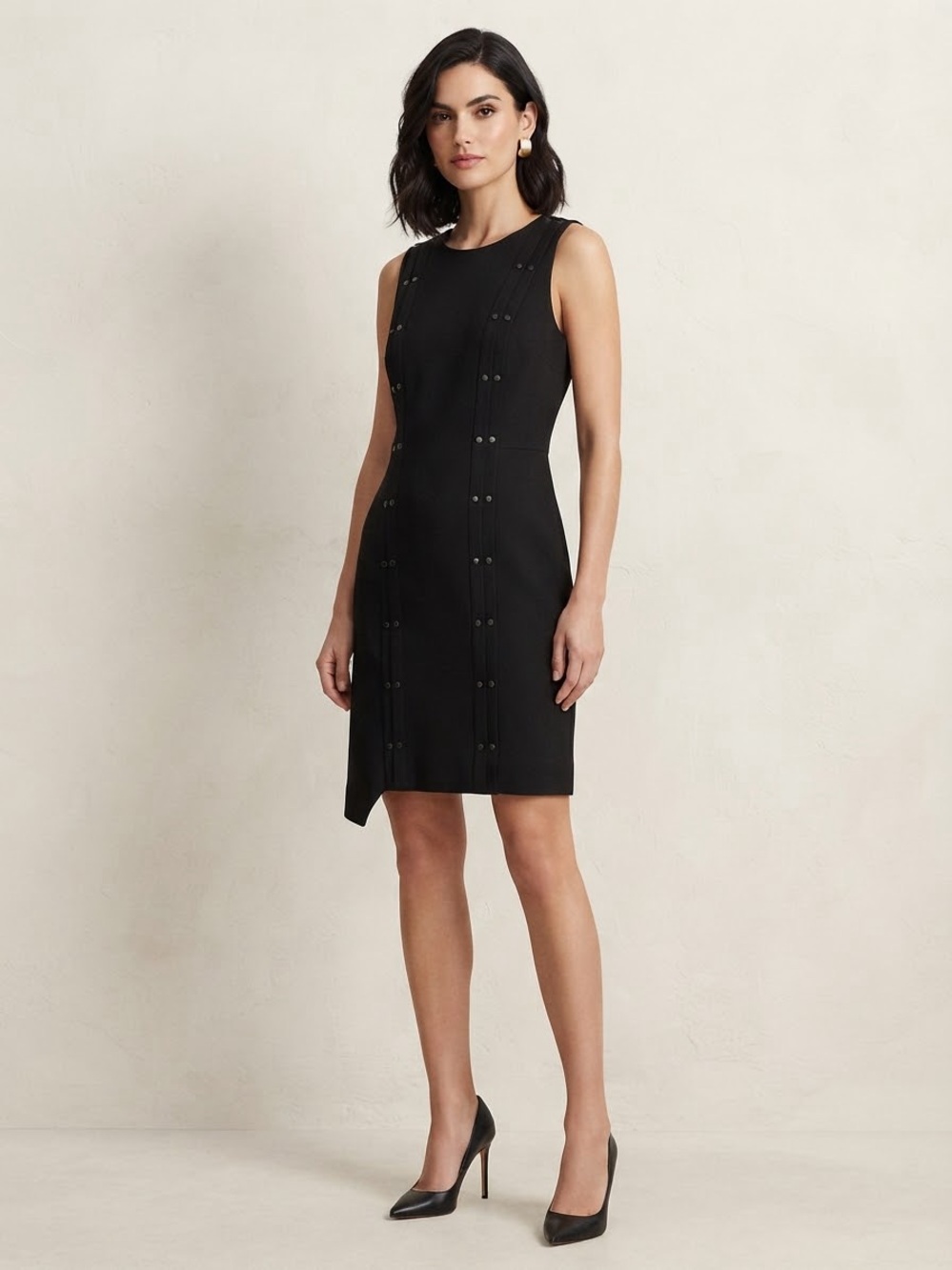 Nine West Black Stud-Trim Sheath Mini Dress
